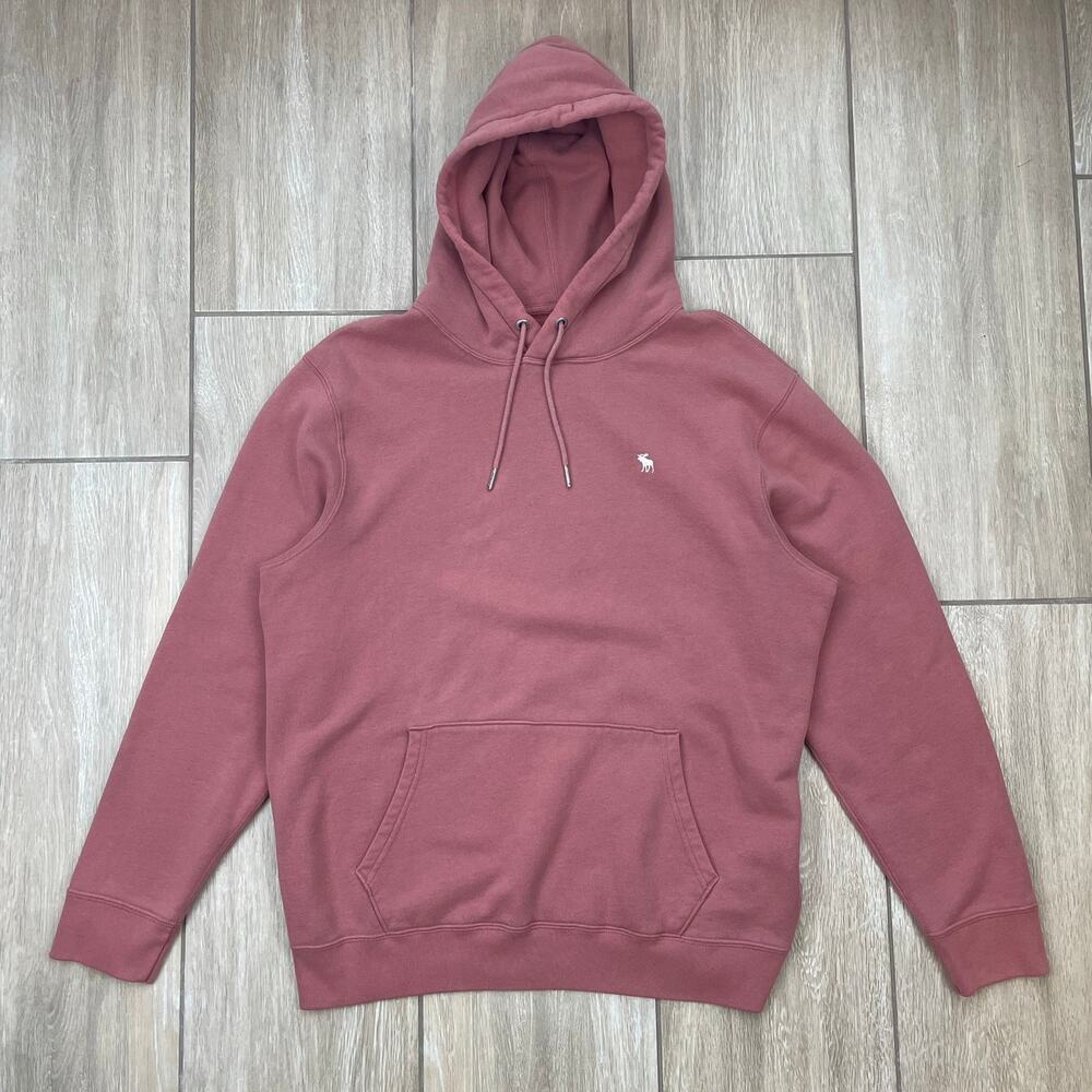 Abercrombie & Fitch Hoodie Men's Large Pink Pullover Soft A&F Fleece Sweatshirt